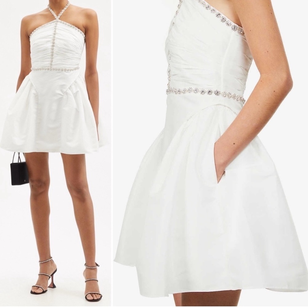 NWT Self Portrait Embellished Taffeta Diamante Trim White Dress Size 6 - Picture 1 of 8
